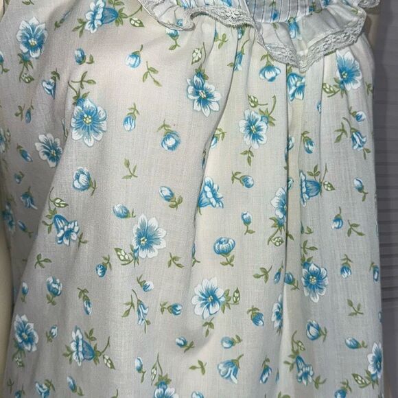 Vintage Amy Sue Blue Floral Prairie Long Sleeveless Nightgown Size Medium - Picture 5 of 15